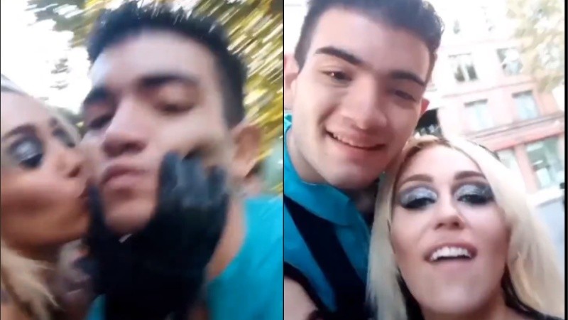 Furor por el video de Miley Cyrus dándole un beso a un fanático en su visita a la Argentina